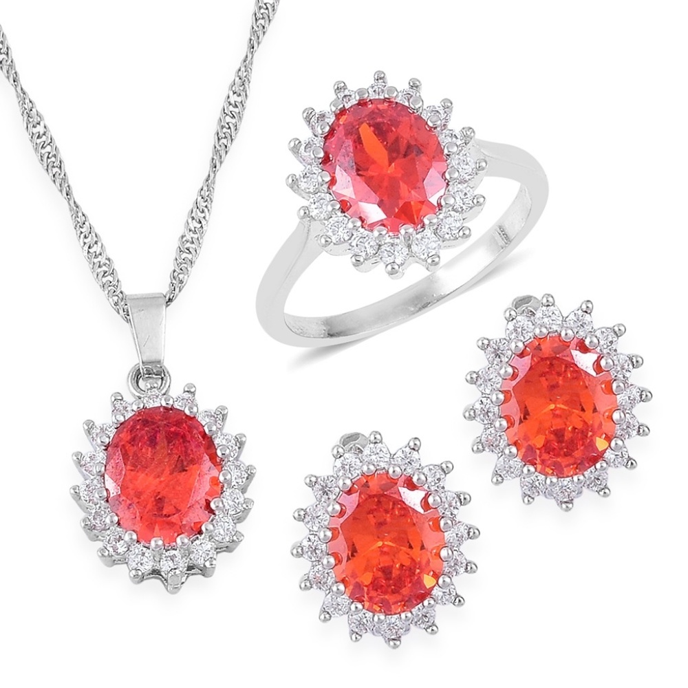 Simulated Orange and White Diamond jewelry set